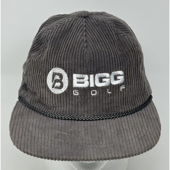 Bigg Golf Corduroy Strapback Rope Hat Grey Imperial Leather Strap Adjustable - Picture 2 of 8